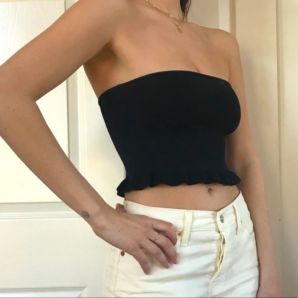 Black Ribbed Tube Top - Picture 1 of 4